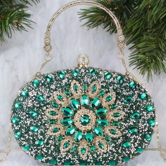 Evening Clutch Wedding Bag Green Purse Bridal Handbag Party Prom Ladies Fashion - Picture 1 of 10